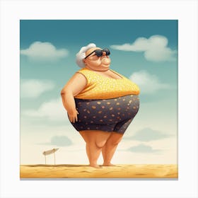 Old Lady In The Beach Canvas Print