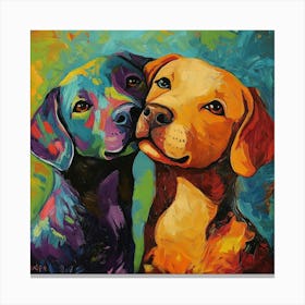 Two Dogs Face Show Love In Eyes In Style Of Romanticism Canvas Print