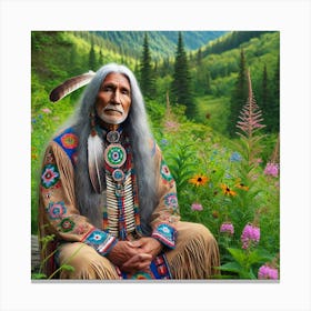 Portrait Of An Elder Native American AI Canvas Print