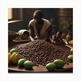 Woman Sorting Beans Canvas Print