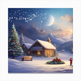 Christmas Village In The Snow Canvas Print