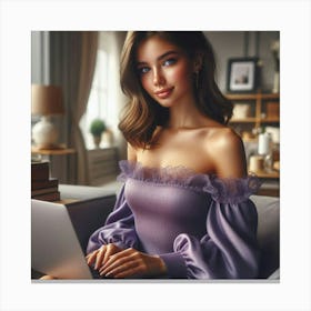 Beautiful Woman Using Laptop Canvas Print