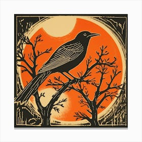 Retro Bird Lithograph Mockingbird 4 Canvas Print