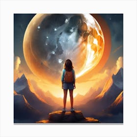 Girl Looking At The Moon Canvas Print