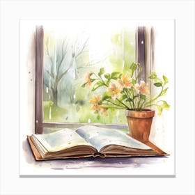 Watercolor Book On The Window Canvas Print