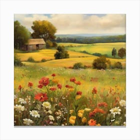 Field Of Flowers.An elaborate work of art about nature in the countryside of old England, antique oil colours, the touch of a creative artist. Canvas Print