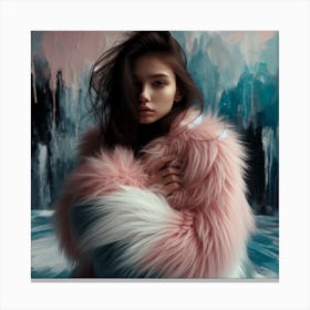 Girl In A Pink Fur Coat Canvas Print