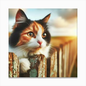 Calico Cat On Fence Canvas Print