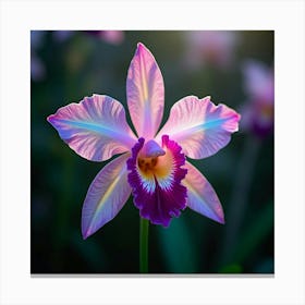 A Radiant Orchid With Petals Of Shifting, Holographic Colors Blooming In A Magical Garden 1 Canvas Print