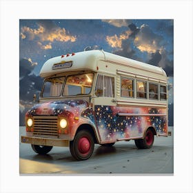 Old School Bus At Night Canvas Print