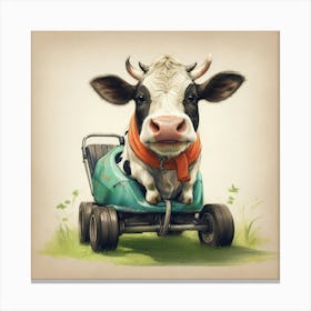 Cow In A Cart Canvas Print