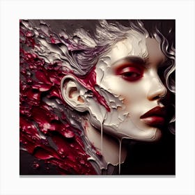 Face Of A Beautiful Woman - Embossed Acrylic Artwork In Maroon and Silver Canvas Print