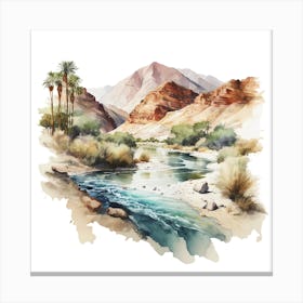 Watercolor Of A River In The Desert Canvas Print