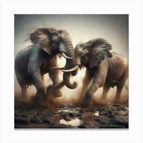Elephants Fighting Canvas Art Canvas Print