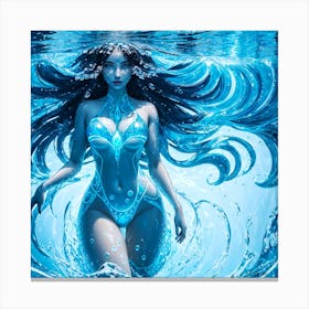 A Visual Wave And Drop Portrait Of A Water Wixen Diving Into The Ocean In Blue Canvas Print