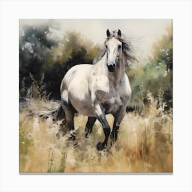 Divine Elegance: Watercolour Portrait of a Grazing Horse Canvas Print