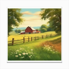 Red Barn In The Countryside 1 Canvas Print