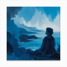 Man Sits By The Ocean Canvas Print