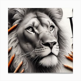 Lion King: A Realistic Pencil Drawing of a Lion with a Bold Typography Canvas Print