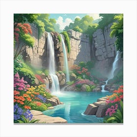 Garden With Waterfall Art Print Canvas Print