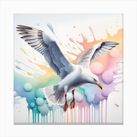 Seagull Flying In The Sky Watercolor Dripping Canvas Print