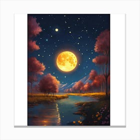 Full Moon Over The River 2 Canvas Print