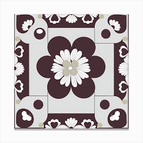 Asian Floral Pattern, black Flower tile, pattern art Canvas Print