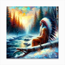 Native American Indian Male By The Stream Abstract 2 Canvas Print