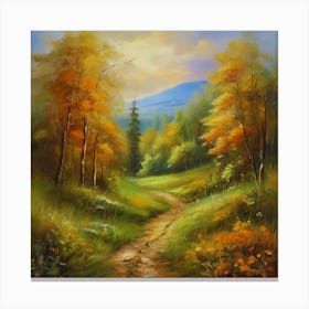 Canada's forests. Dirt path. Spring flowers. Forest trees. Artwork. Oil on canvas.5 Canvas Print