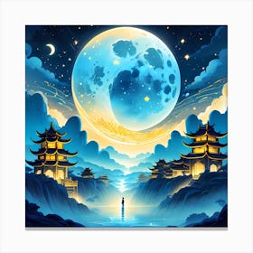 Chinese Landscape With Moon Canvas Print