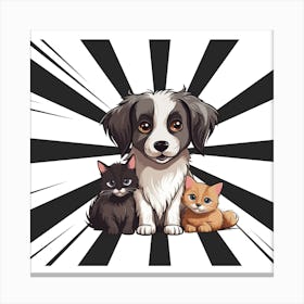 Three Cats And A Dog Canvas Print