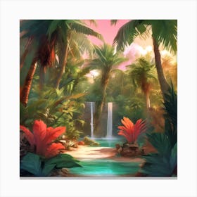 Tropical Jungle With Waterfall Canvas Print