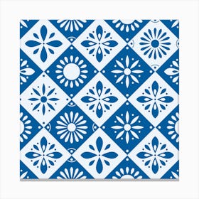 Traditional Portuguese Tiles In Blue With Floral Motifs Square Canvas Print