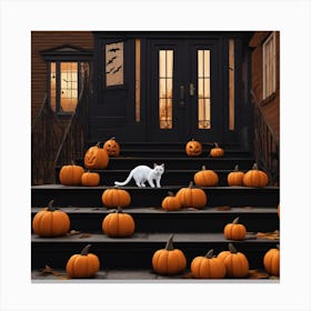 Halloween Pumpkins On The Steps 1 Canvas Print