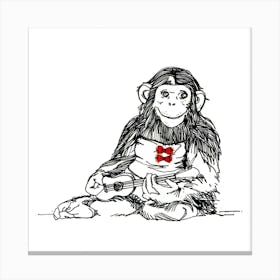Monkey Playing Ukulele Canvas Print