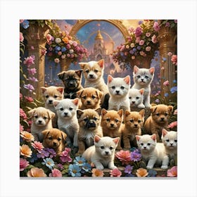 Puppies In The Garden 2 Canvas Print