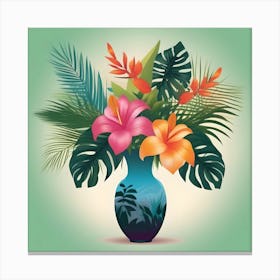 Vase With Flowers  with Tropical, Yellow, Orange, Green, Pink and Turquoise Decoration Canvas Print