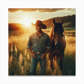 Cowboy And Horse Canvas Print