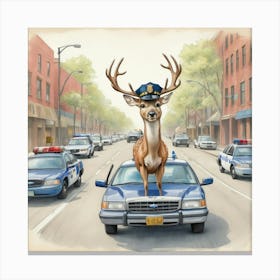 Deer On A Car Canvas Print