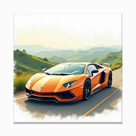 Lamborghini Sián With A Watercolor Backdrop Of Rolling Hills 1 1 Canvas Print