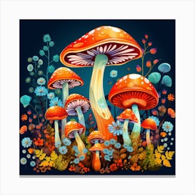 Mushrooms In The Forest 100 Canvas Print