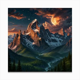 Mountain Landscape At Night 2 Canvas Print