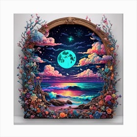 Neon Moonlit Sea Canvas Print