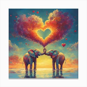 Love of Elephants Abstracted Under a Cloud of Hearts 2 Canvas Print