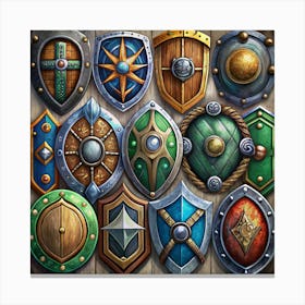 Set Of 12 Fantasy Shields Canvas Print