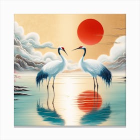 Cranes In The Water Canvas Print