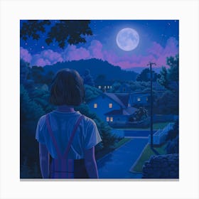 Girl Looking At The Moon Canvas Print