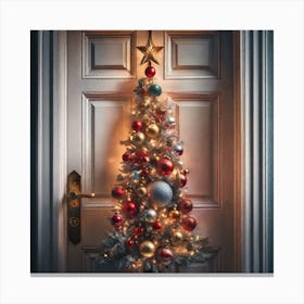 Christmas Tree On The Door Canvas Print