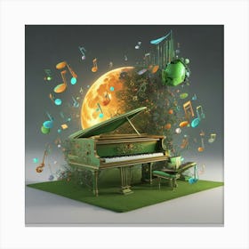 Piano With Music Notes and Planet in Background Canvas Print