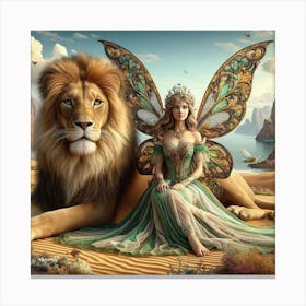 Fairy with the king of the savanna  Canvas Print